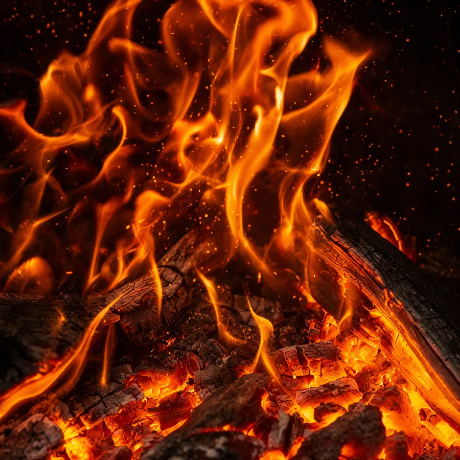 Wood fire burning at Ember & Salt