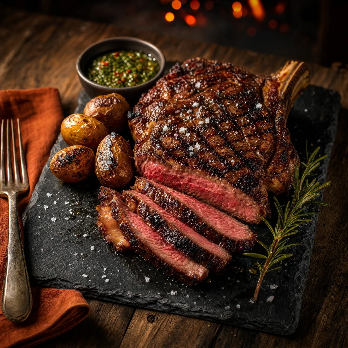 Wood-fired tomahawk steak at Ember & Salt